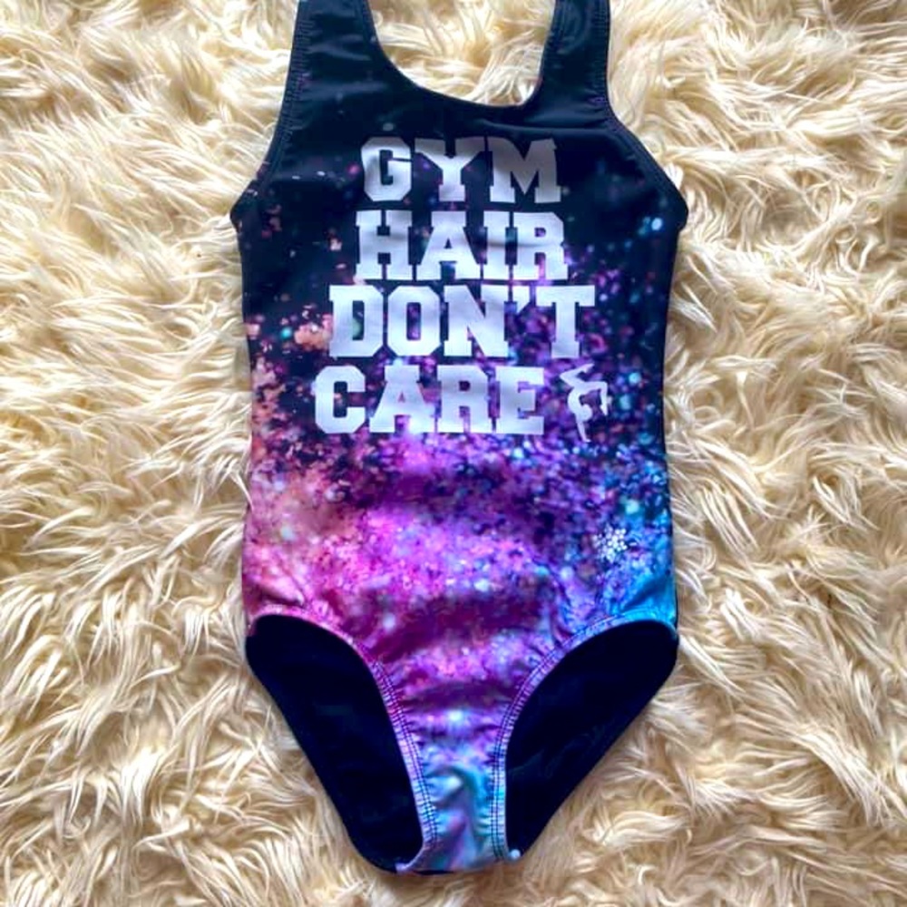 Snowflake Designs “Gym Hair Don’t Care” leotard AXS